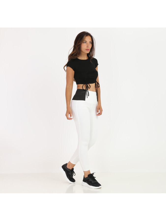 Crop top noir froncé style corset