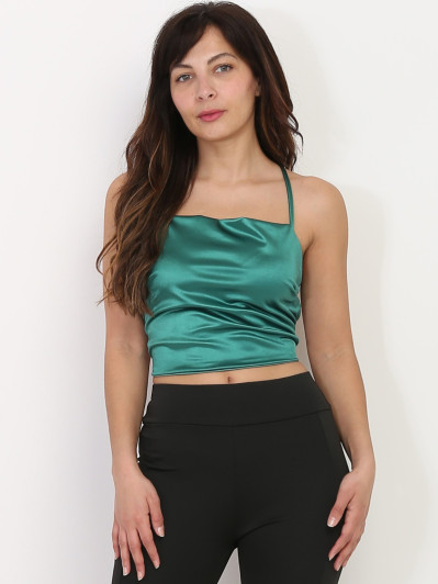 Crop top vert satiné à lacets