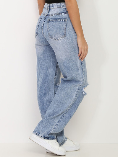 Jeans baggy bleu déchiré aux genoux