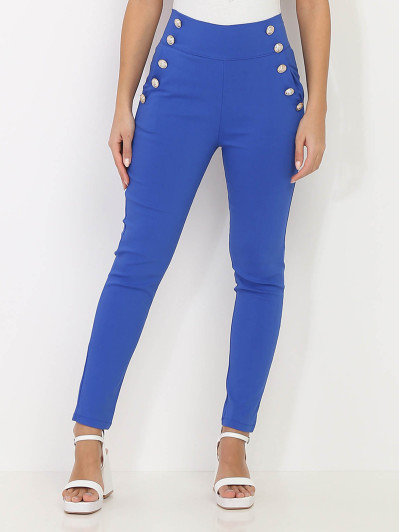 Pantalon taille haute bleu à boutons officier
