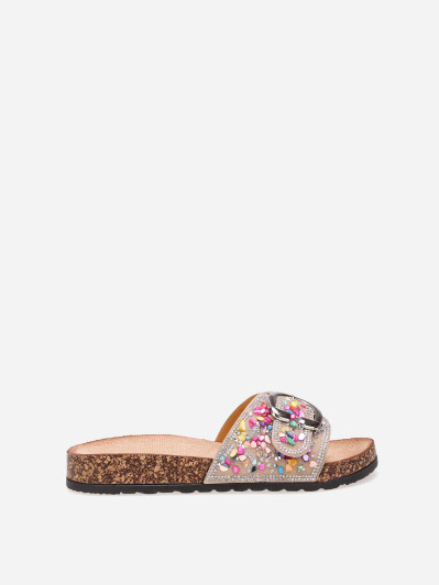Mules avec bride à strass multicolores