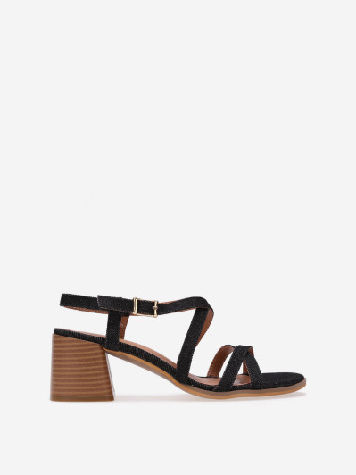 Sandales à talon avec brides en denim noir