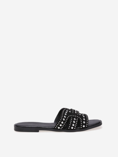 Mules noires avec bride en suédine cloutée