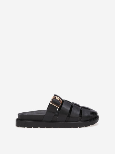 Mules noires ajourées à boucle