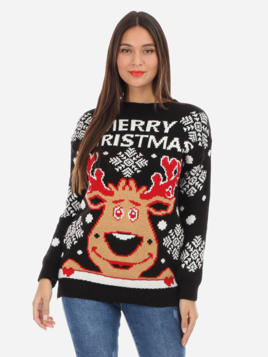 Pull de Noël noir avec renne Pull de Noël noir avec renne