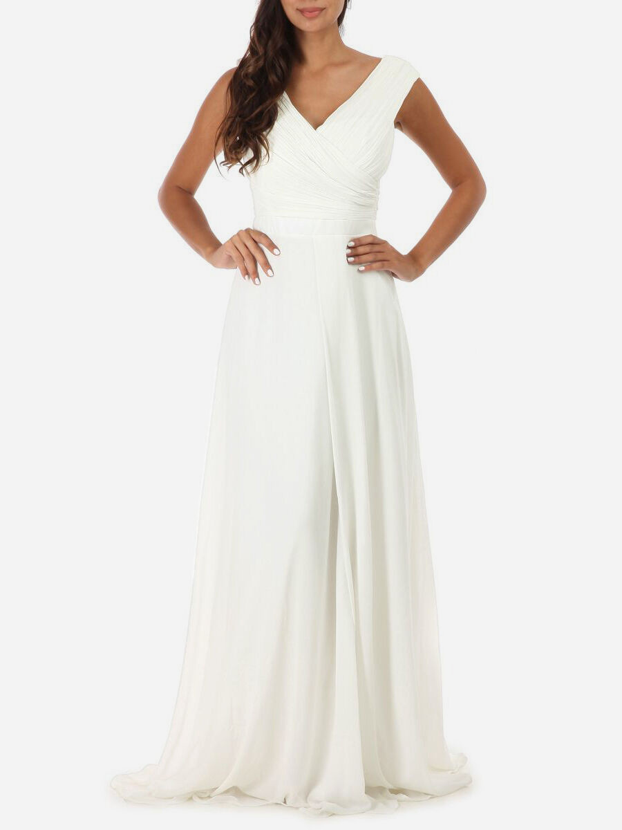 Robe longue drapée blanche avec fente