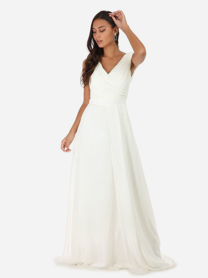 Robe longue drapée blanche avec fente