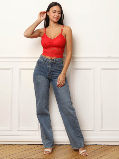 Crop top rouge à dentelle