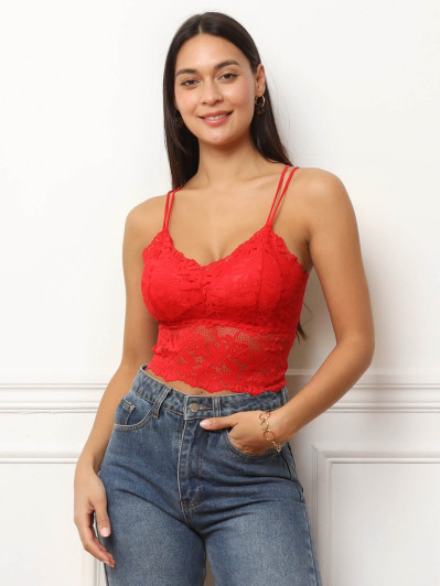 Crop top rouge à dentelle