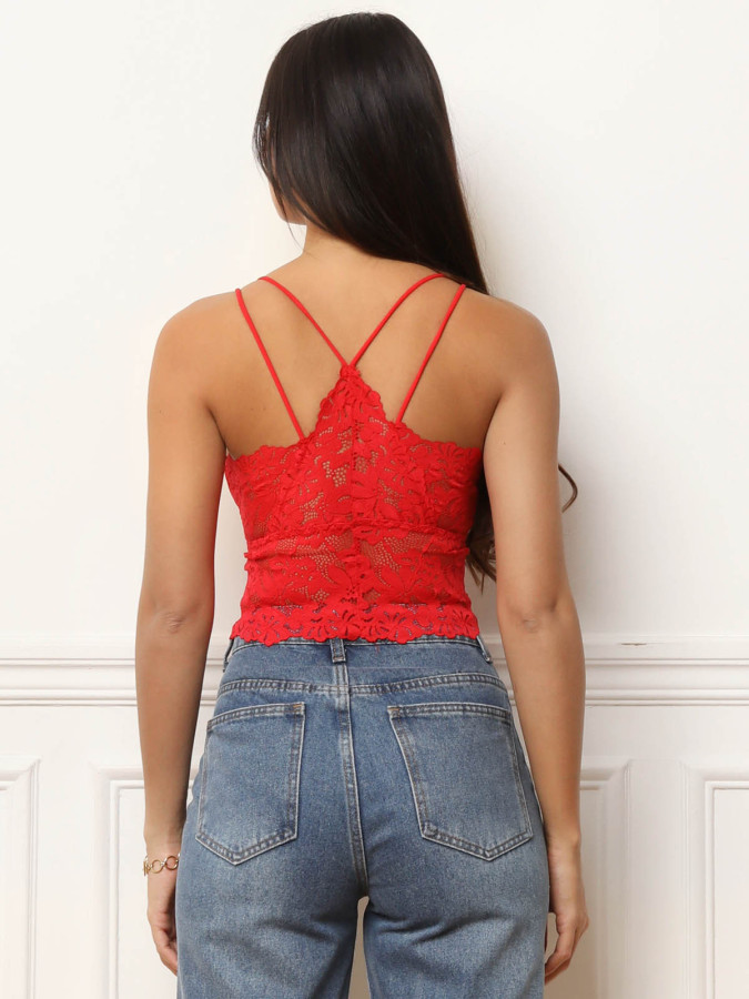 Crop top rouge à dentelle