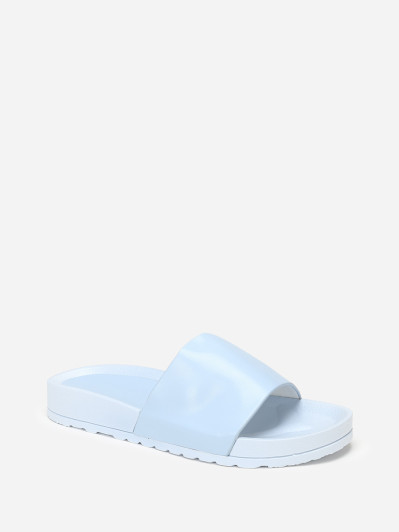 Mules bleues en simili à bride large