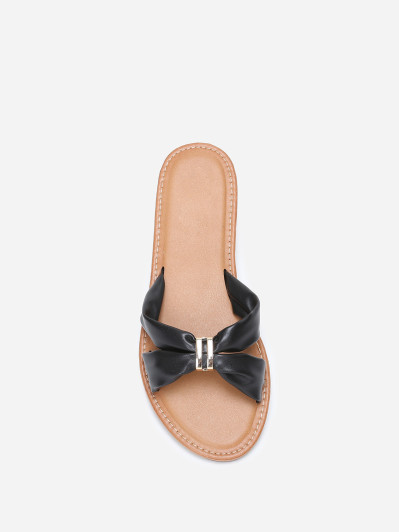 Mules à brides en simili noir avec boucle dorée