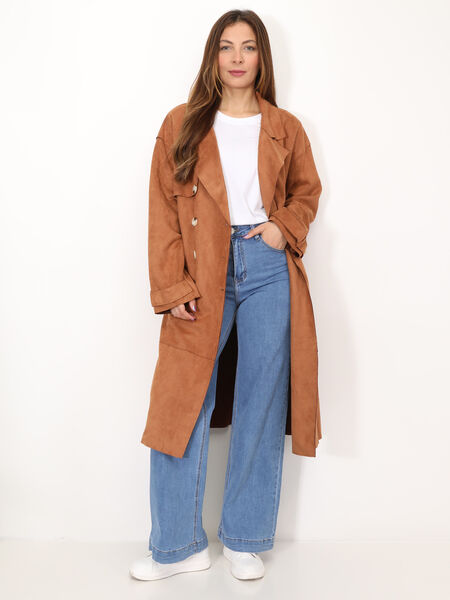 Suede mid trench coat