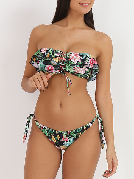 Bikini tropical con volantes y cordones image number 0