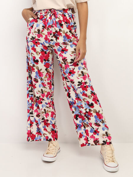 Pantalon ceinturé à fleurs aquarelles