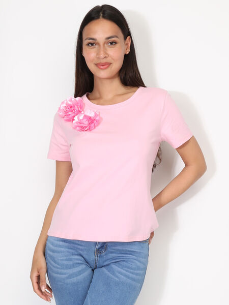 T-shirt in cotone con fiori in raso image number 0