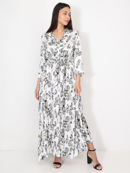 Printed pleated maxi dress image number 0