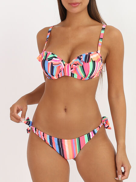 Bikini à volants et rayures colorées image number 0