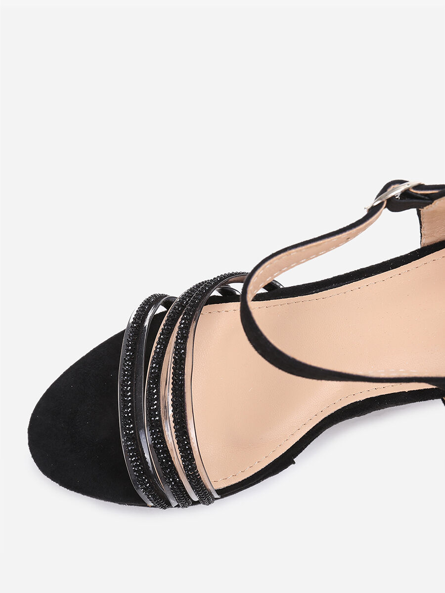 Sandales compensées noires en suédine à strass Noir image number null