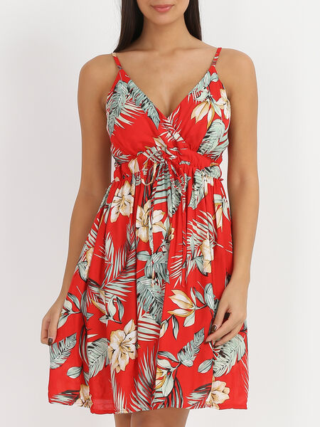 Kleid mit exotischen Blumen und herzförmigem Kragen image number 0