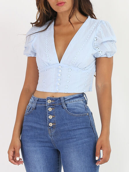 Crop top à broderie anglaise image number 0