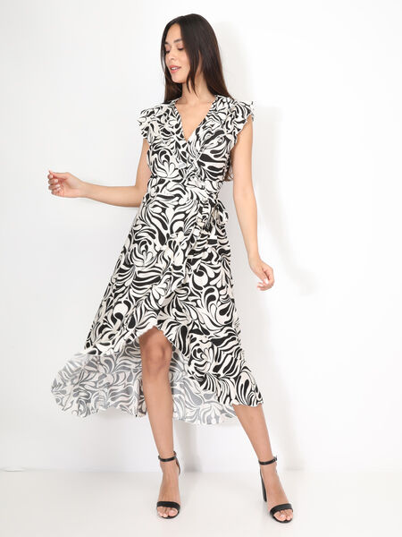 Printed wrap dress with ruffles image number 0