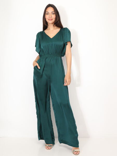 Satin jumpsuit with flutter sleeves