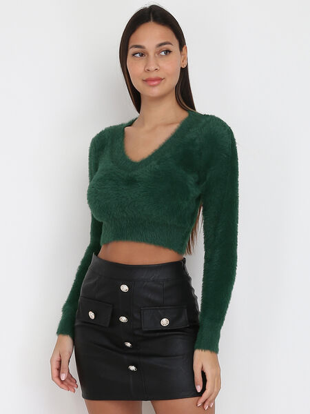Pull cropped duveteux