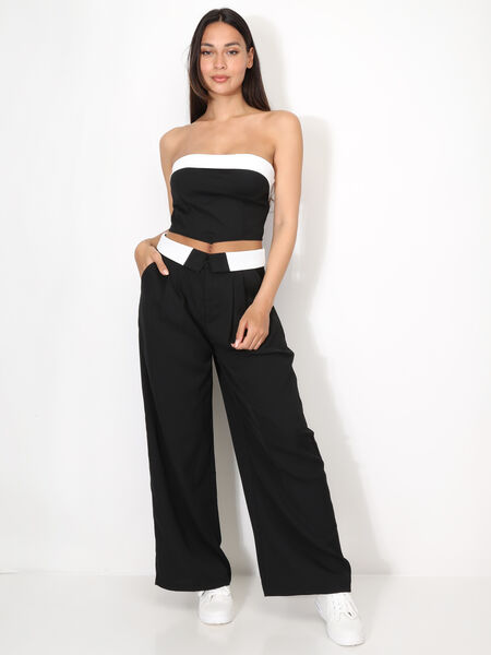 Strapless set with cuffed pants