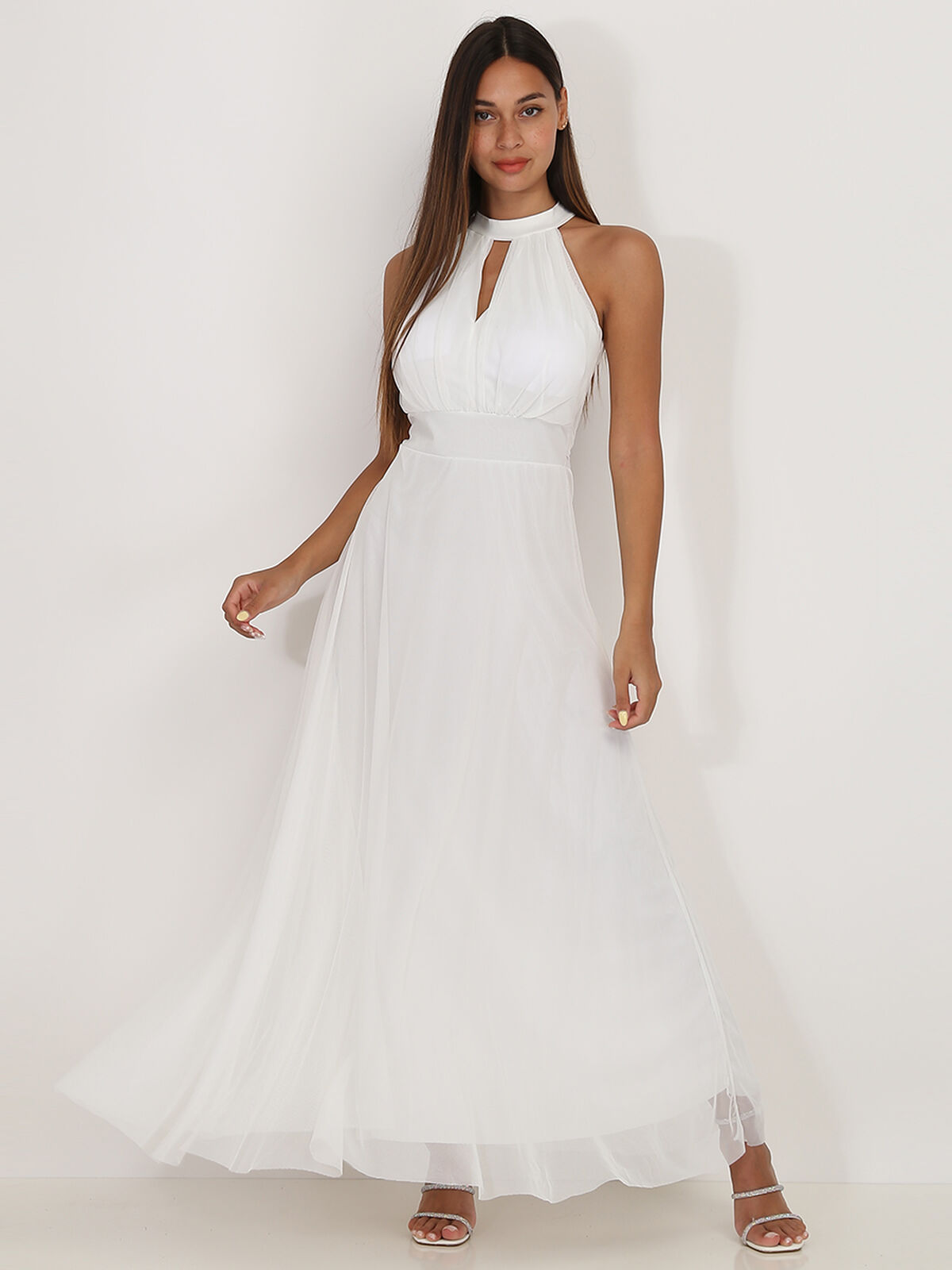 Robe longue blanche en tulle Blanc image number null