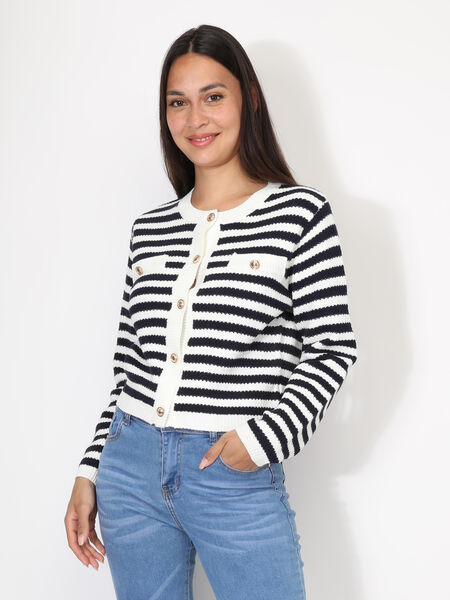 Stripe cardigan with gold buttons image number 0