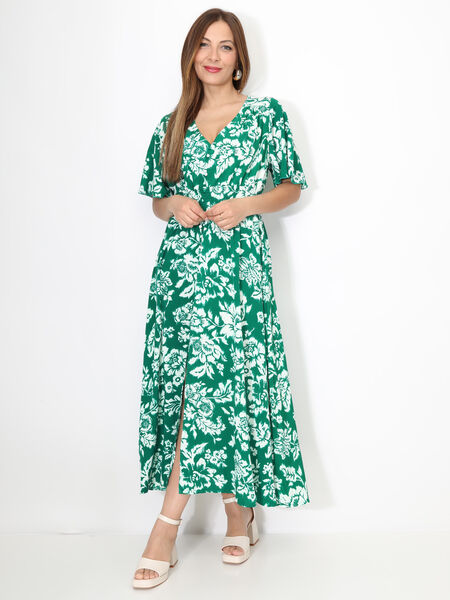 Lang Kleid mit Blumenprint geschlitzt image number 0
