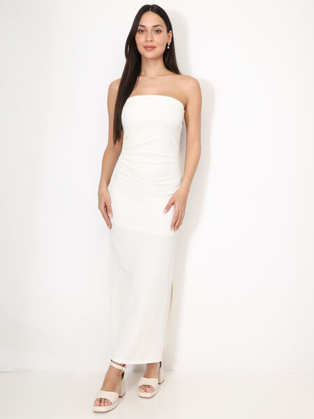 Strapless slit dress with ruching image number 0