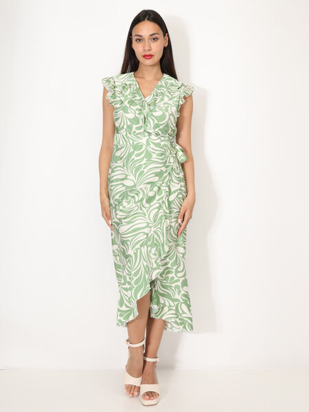 Printed wrap dress with ruffles