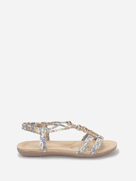 Sandales plates à perles et bijou