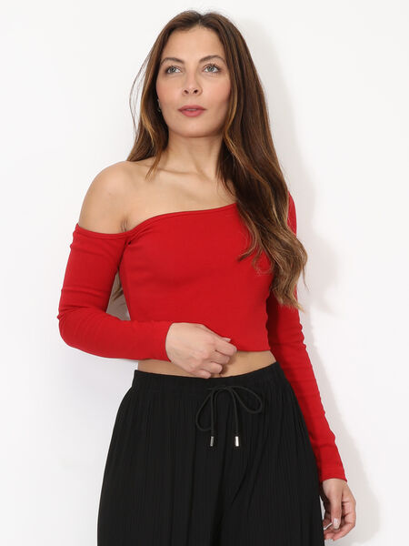 Crop top with asymmetrical sleeve image number 0
