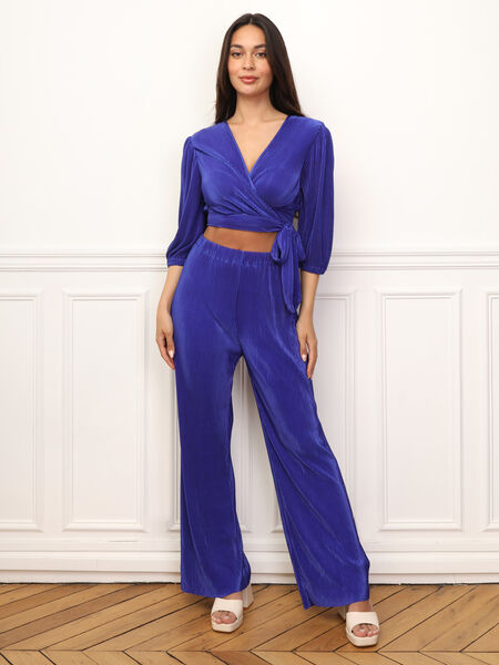 Pleated-effect top and pants set