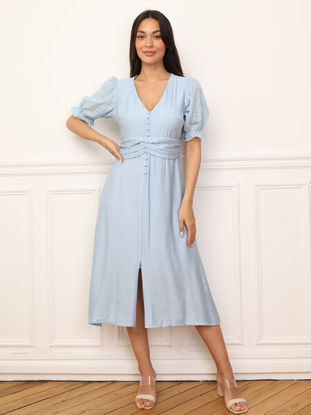 Dress with balloon sleeves and buttons