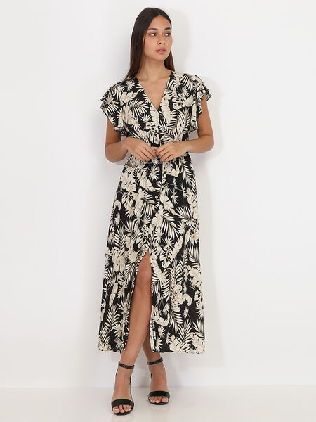 Langes Kleid mit Blätterdruck image number 0