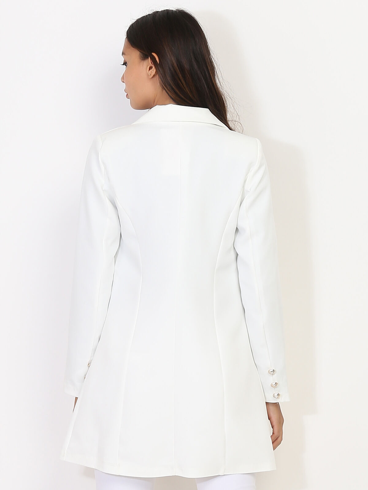 Longue veste blazer ivoire avec boutons dorés Blanc image number null