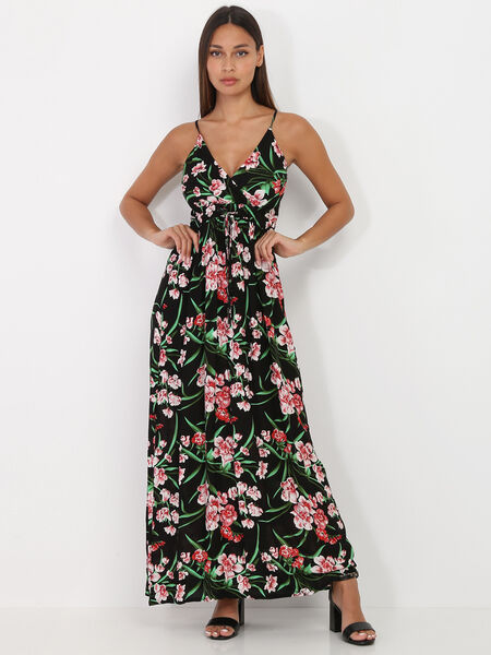 Langes Kleid mit Blumen- und Blattmuster image number 0