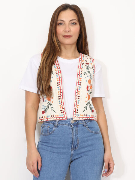 Short cardigan with floral embroidery