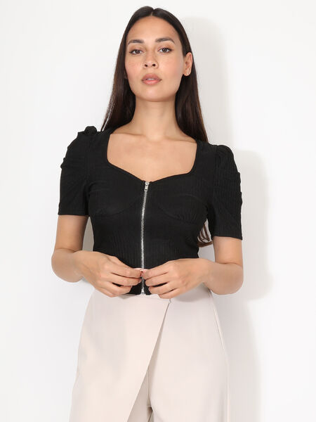 Zipped top with gigot sleeves image number 0