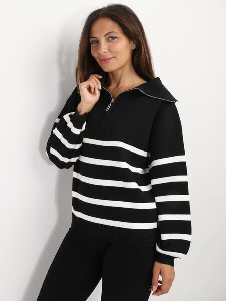 Pullover mit Zip-Kragen und Streifen image number 0