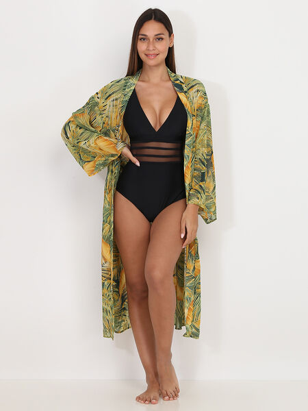 Kimono mi-long à imprimé tropical