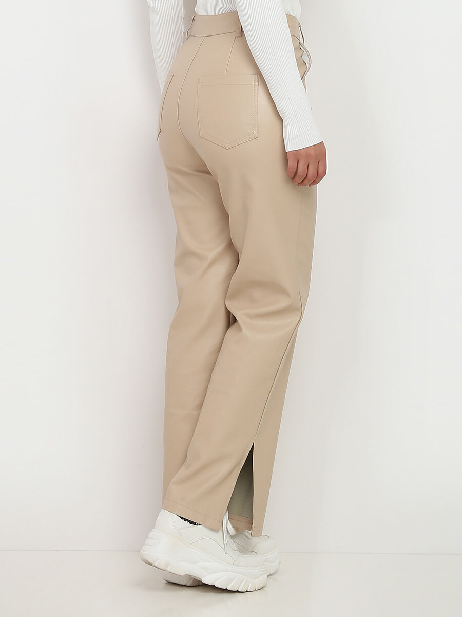 Pantalon large en simili à fentes image number 1