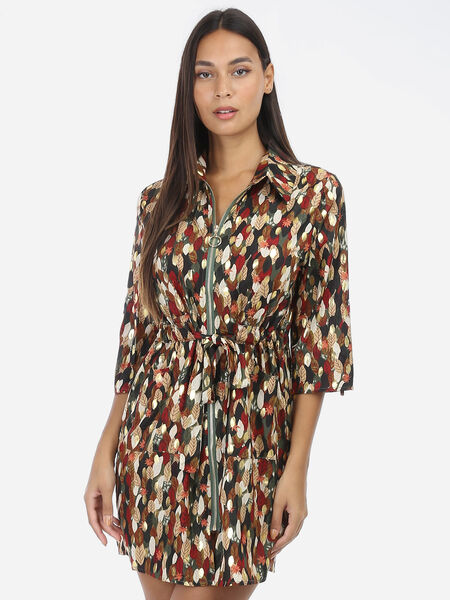 Kleid mit Blätterdruck mit Reißverschluss image number 0