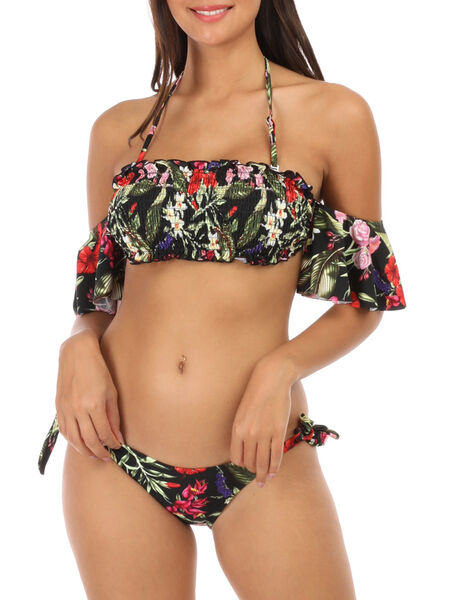 Bikini floral con volantes y fruncidos image number 0