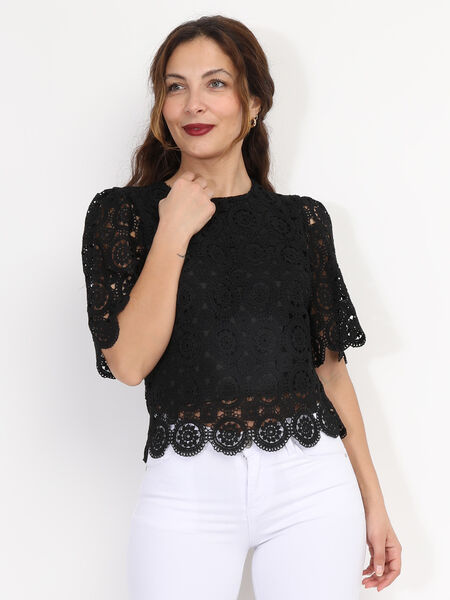 Blusa floreale in pizzo all'uncinetto image number 0