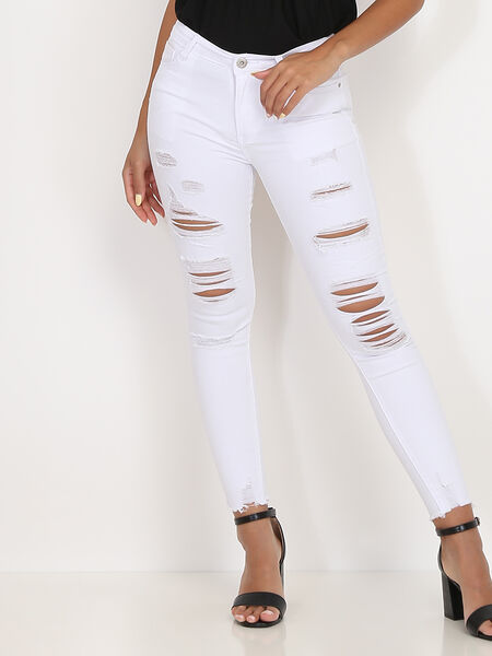 Jeans skinny blanc à trous Blanc